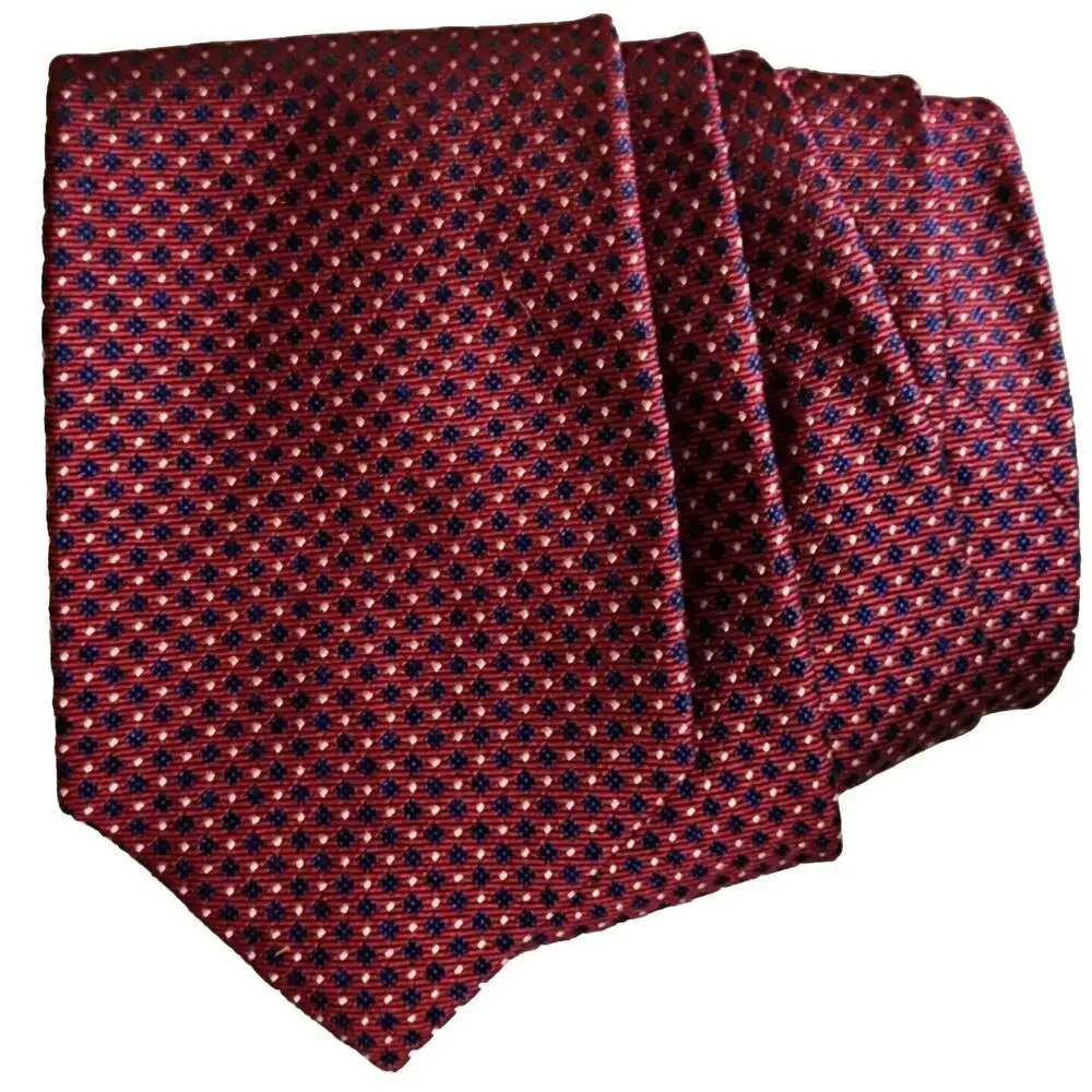Lauren Ralph Lauren Mens Red Navy Blue Silk Geometric Diamond‎ Pattern Necktie